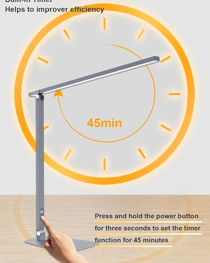 LED Desk Lamp Touch Control Aluminum Alloy Study Table Lamp Dimmable Eye-Caring,Bright Angle Adjustable Timer Portable Desk Light Wired for Home/Office/Dorm Work Reading Light with USB Cable - LeafyLoom