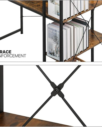 MoNiBloom Computer Desk with 4 Tier Storage Shelves, 47 Inches Home Office Study Writing Desks with Display Bookshelf, Rustic Brown - LeafyLoom