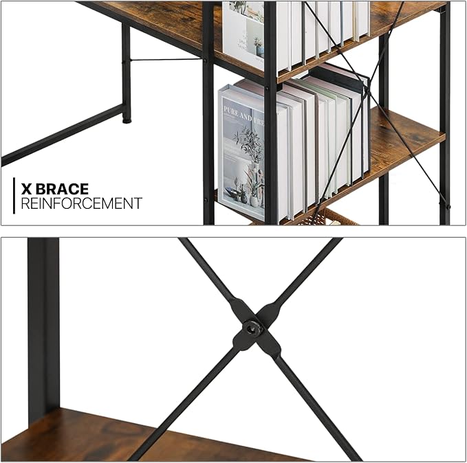 MoNiBloom Computer Desk with 4 Tier Storage Shelves, 47 Inches Home Office Study Writing Desks with Display Bookshelf, Rustic Brown - LeafyLoom