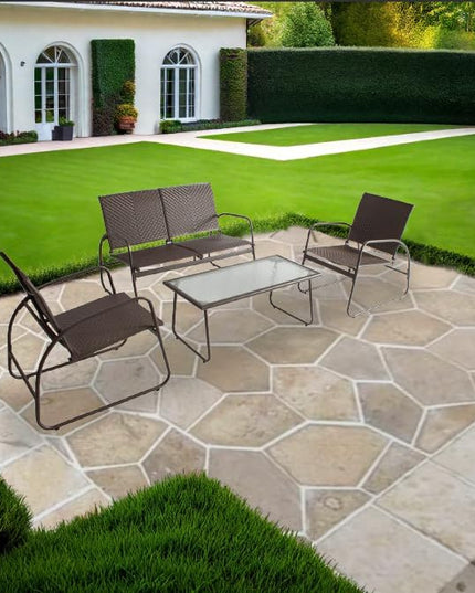 Mapleleaf 4 Pieces Rattan Patio Furniture Set, Outdoor Wicker Conversation Sofa Set, Rattan Chair and Glass Coffee Table for Yard, Pool or Backyard (Brown) - LeafyLoom