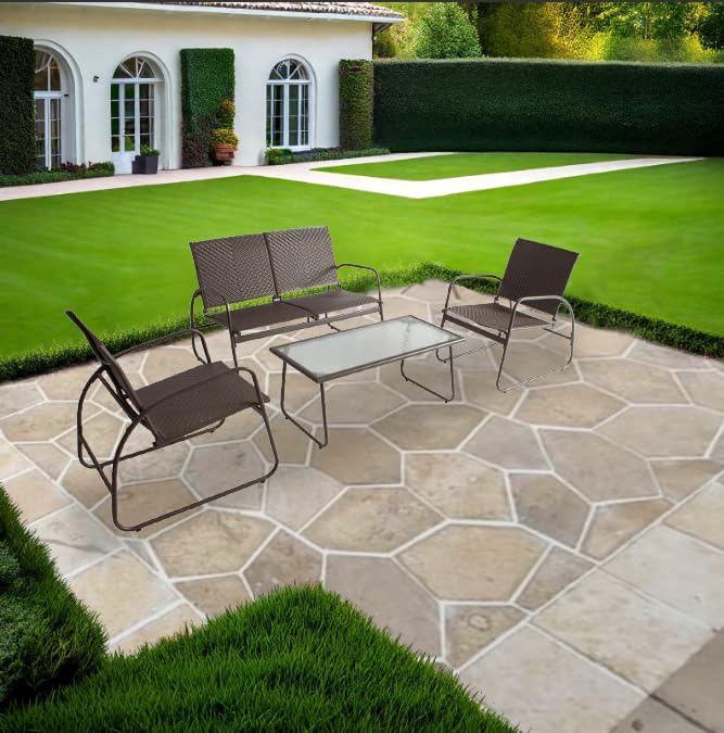 Mapleleaf 4 Pieces Rattan Patio Furniture Set, Outdoor Wicker Conversation Sofa Set, Rattan Chair and Glass Coffee Table for Yard, Pool or Backyard (Brown) - LeafyLoom