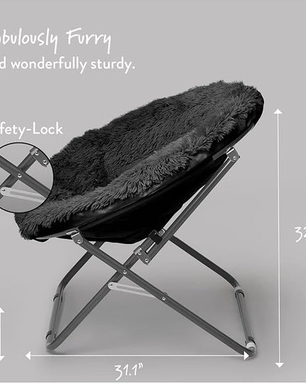Oversized Mongolian Faux Fur Saucer Chair, Black - LeafyLoom