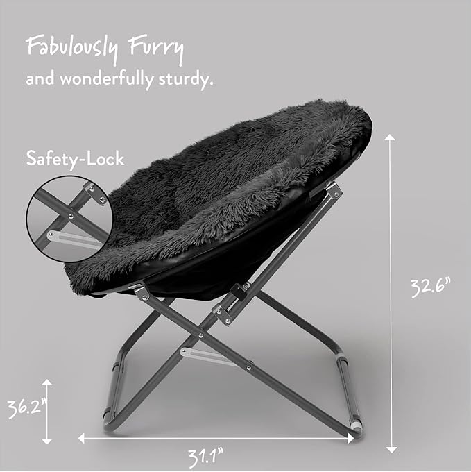 Oversized Mongolian Faux Fur Saucer Chair, Black - LeafyLoom