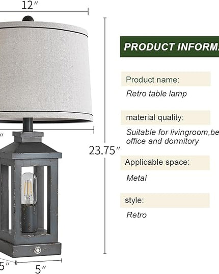 23.75" Farmhouse USB A+C Charging Ports 3-Way Dimmable Touch Control Table Lamp with Nightlight Vintage Modern Lamps for Living Room Bedroom - LeafyLoom