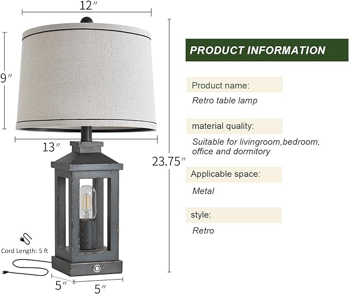 23.75" Farmhouse USB A+C Charging Ports 3-Way Dimmable Touch Control Table Lamp with Nightlight Vintage Modern Lamps for Living Room Bedroom - LeafyLoom