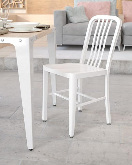Flash Furniture Commercial Grade White Metal Indoor-Outdoor Chair - LeafyLoom