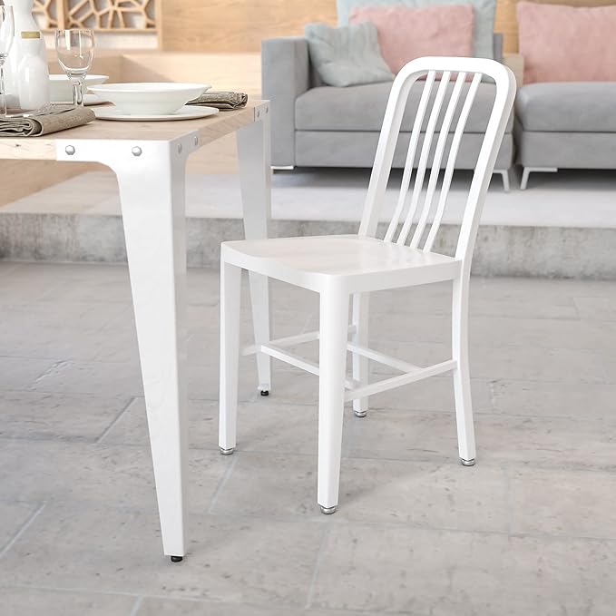 Flash Furniture Commercial Grade White Metal Indoor-Outdoor Chair - LeafyLoom