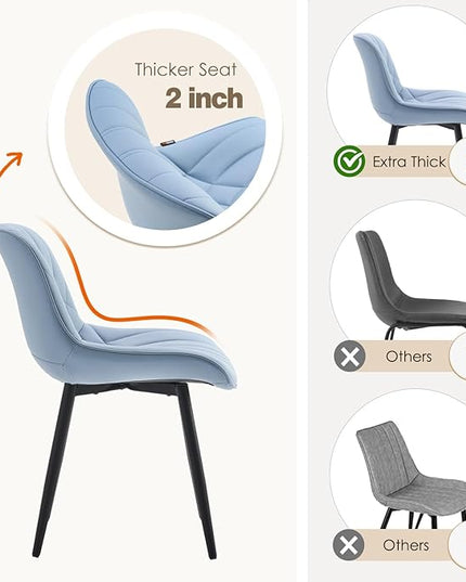 YOUNUOKE Dining Chairs Set of 2 Mid Century Modern Kitchen Chair Comfortable Upholstered Faux Leather Dinner Chairs for Kitchen Dining Room, Blue - LeafyLoom