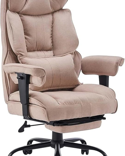 Fabric Office Chair, Big and Tall Office Chair 400 lb Weight Capacity, High Back Executive Office Chair with Foot Rest, Ergonomic Office Chair for Back Pain Relief, Beige - LeafyLoom