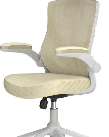 𝑯𝑶𝑴𝑬 𝑶𝑭𝑭𝑰𝑪𝑬 𝑪𝑯𝑨𝑰𝑹, Ergonomic Mesh Desk Chair, High Back Computer Chair- Adjustable Headrest with Flip-Up Arms, Lumbar Support, Swivel Executive Task Chair (Modern, Beige) - LeafyLoom