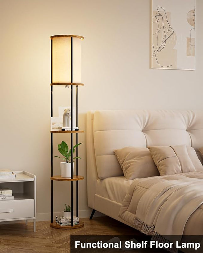 Lightdot 61IN Floor Lamp with Shelves, 3-Tier Storage Black Standing Lamps with 3000K E26 Bulb Included, Display Shelf Floor Lamp for Living Room Sofa Corner - LeafyLoom