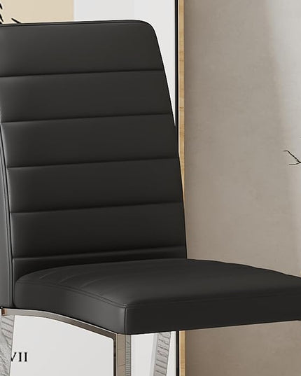 Dining Chairs Set of 4 Modern Faux Leather High Back Dining Room Kitchen Chairs with Silver Metal Legs,Chairs for Dining Room, Kitchen,Living Room, and Restaurants,Black - LeafyLoom