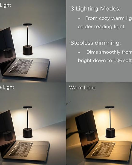 2 Pack Cordless Table Lamp Rechargeable Outdoor Waterproof Portable Battery Operated LED Table Light - for Home Restaurant Desk Bar Patio Kitchen Dinning Party (Black) - LeafyLoom