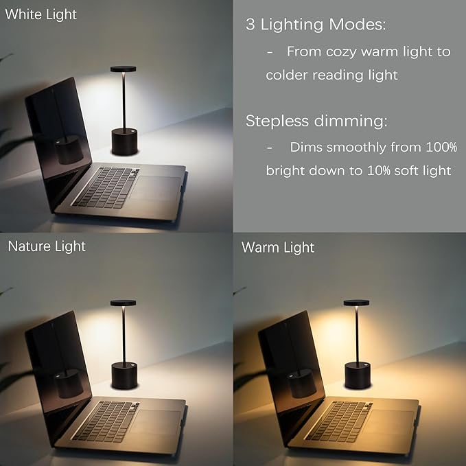 2 Pack Cordless Table Lamp Rechargeable Outdoor Waterproof Portable Battery Operated LED Table Light - for Home Restaurant Desk Bar Patio Kitchen Dinning Party (Black) - LeafyLoom