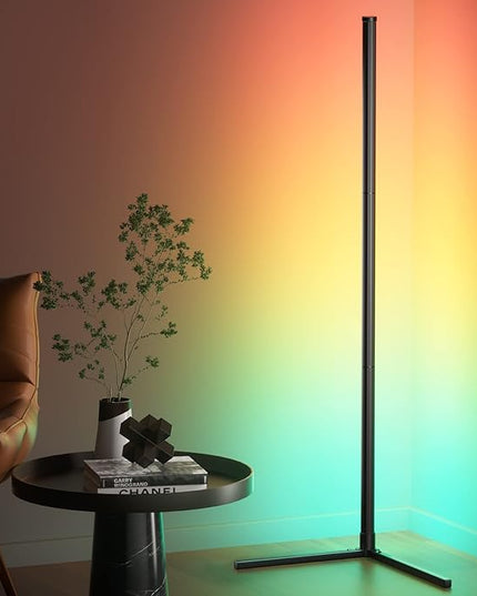 bedee LED Corner Floor Lamp: 50" RGB 16 Million Color Changing Floor Lamp with Music Sync, Modern Standing Ambient Light with APP & Remote Control, DIY Modes & Timer for Living Room Gaming Room Decor - LeafyLoom