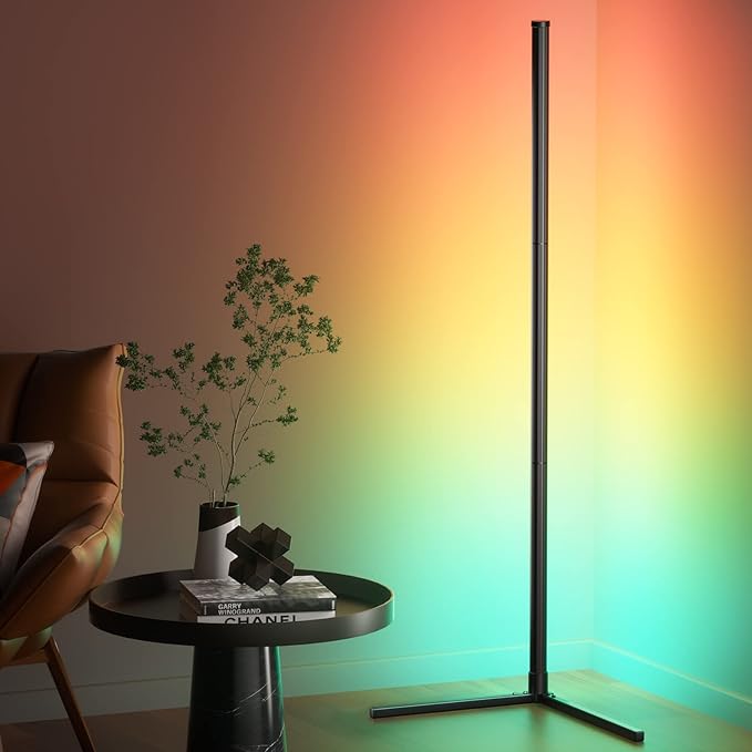 bedee LED Corner Floor Lamp: 50" RGB 16 Million Color Changing Floor Lamp with Music Sync, Modern Standing Ambient Light with APP & Remote Control, DIY Modes & Timer for Living Room Gaming Room Decor - LeafyLoom