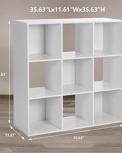 PACHIRA US Open Shelf Bookcase, 9 Cube White Storage Organizer Wood Display Shelf, Free Standing Cubby Bookcase Cabinet Divider Bookshelf Fits 11“ Storage Bin - LeafyLoom