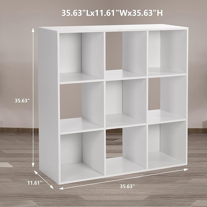 PACHIRA US Open Shelf Bookcase, 9 Cube White Storage Organizer Wood Display Shelf, Free Standing Cubby Bookcase Cabinet Divider Bookshelf Fits 11“ Storage Bin - LeafyLoom