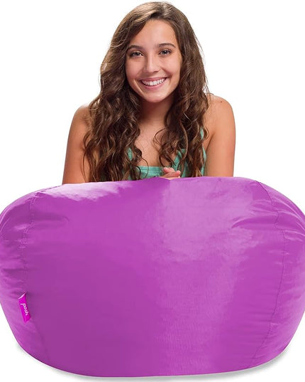 Posh Creations Structured Comfy Seat for Playrooms and Bedrooms, Large Bean Bag Chair, 100in Round Classic Bean Bag, Purple - LeafyLoom