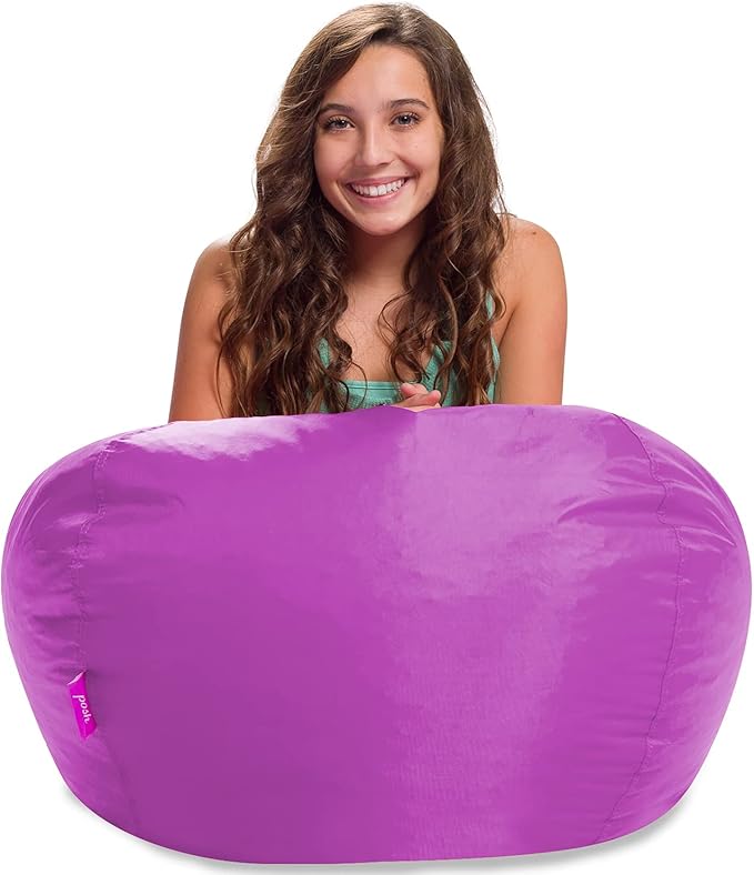 Posh Creations Structured Comfy Seat for Playrooms and Bedrooms, Large Bean Bag Chair, 100in Round Classic Bean Bag, Purple - LeafyLoom