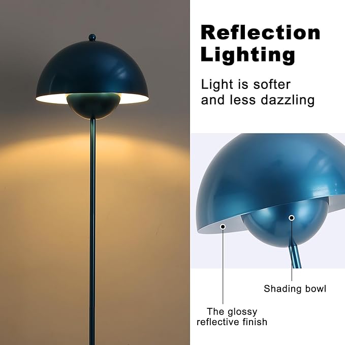 COSYLUX Modern Floor Lamp for Living Room, Industrial Tall Standing Lamp for Bedroom, Metal Shade Reflecting Light reading Floor Lamp for Office, Nursery Room, Corner(Pearl Gentian Blue) - LeafyLoom