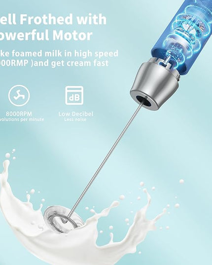 Maestri House Rechargeable Milk Frother with Stand, Handheld Electric Foam Maker Waterproof Detachable Stainless Steel Whisk Drink Mixer Foamer for Lattes, Cappuccino - LeafyLoom