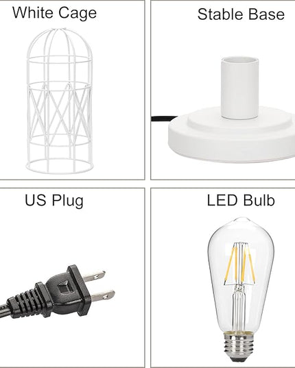 Bedside Touch Lamp, Small Table Lamp for Bedroom Living Room, 3 Way Dimmable Modern Nightstand Lamp, Simple Desk Lamp with White Metal Cage Shade, 2700K LED Bulb Included - LeafyLoom