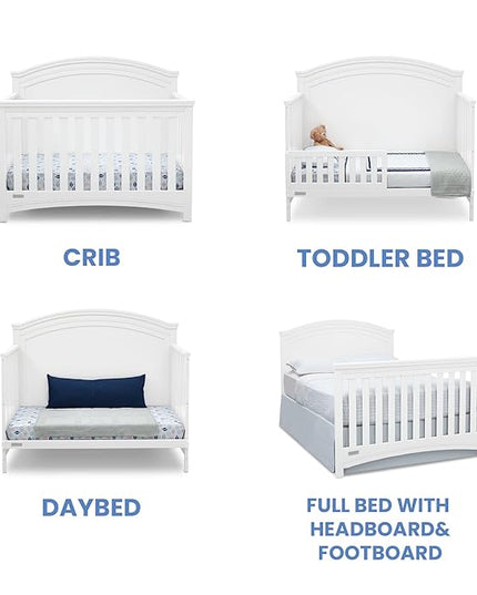 Delta Children Simmons Kids SlumberTime Emma 4-in-1 Convertible Baby Crib N More - Greenguard Gold Certified, Bianca White - LeafyLoom