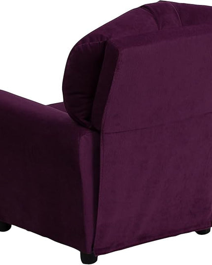 Flash Furniture Chandler Microfiber Kids Recliner with Cup Holder and Safety Recline, Contemporary Reclining Chair for Kids, Supports up to 90 lbs., Purple - LeafyLoom