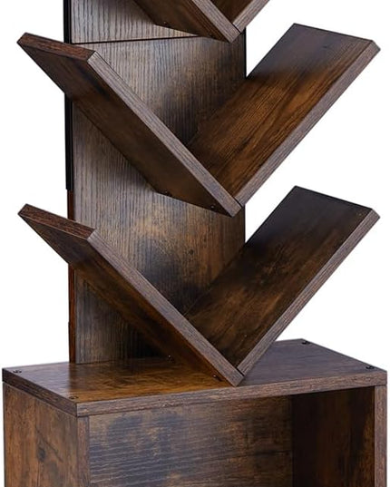 ruboka 5-Shelf Tree Bookshelf with Storage, 37.9-Inch Retro Floor Standing Bookcase Display for CDs/Magazine/Books, Small Bookshelf for Bedroom, Living Room, Office, Brown Storage Shelves - LeafyLoom