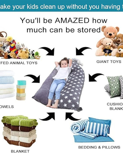 Stuffed Animal Storage Bean Bag Chair Cover | 53" Extra Large Beanbag for Kids and Adults, Plush Toys Holder and Organizer for Boys and Girls | Premium Velvet - Soft & Comfortabl (Stars Style) - LeafyLoom