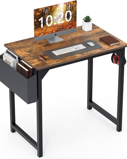 Small Computer Desk 31 Inch Small Office Desk Writing Desks Home Office Desks Small Space Desk Study Table Modern Simple Style Work Table with Storage Bag Headphone Hook Metal Frame for Home, Bedroom - LeafyLoom