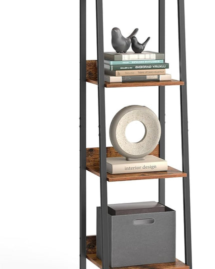 VASAGLE Bookshelf, 4-Tier Narrow Bookcase, Ladder Shelf for Home Office, Living Room, Bedroom, Kitchen, Rustic Brown and Ink Black ULLS108B01 - LeafyLoom