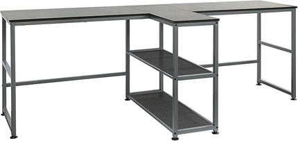 HOMCOM 83" Two Person Computer Desk with 2 Storage Shelves, Double Desk Workstation with Book Shelf, Long Desk Table for Home Office, Black - LeafyLoom