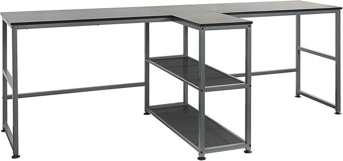 HOMCOM 83" Two Person Computer Desk with 2 Storage Shelves, Double Desk Workstation with Book Shelf, Long Desk Table for Home Office, Black - LeafyLoom