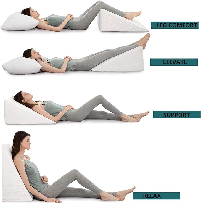 Bed Wedge Pillows Leg Elevation Reading Pillow & Back Support Wedge Pillow - for Back and Legs Support, Back Pain, Leg Pain, Pregnancy, Neck and Shoulder Joint Pain, Sleeping (White, 10" x 24" x 24") - LeafyLoom