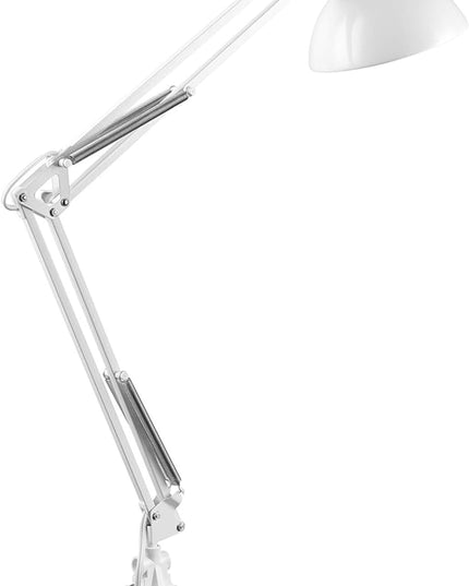 Globe Electric 52847 31.5" Swing Arm Clamp-On Desk Lamp, Glossy White, Nickel Accents, On/Off Rotary Switch, Partially Adjustable Swing Arm, Reading Light, Home Essentials, Office Décor - LeafyLoom