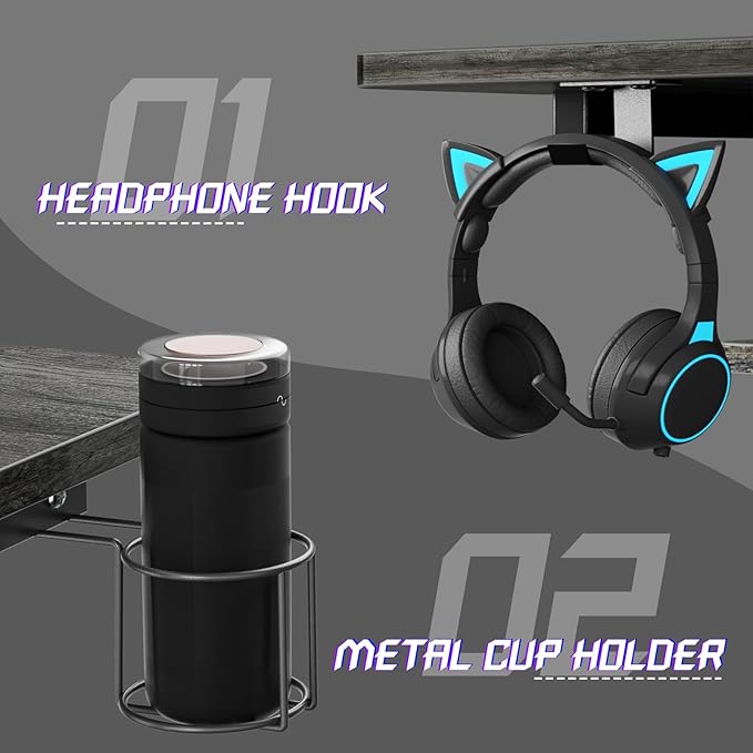 armocity L Shaped Gaming Desk with LED Lights and Outlets, PC Gaming Desk with Monitor Stand and Shelves, Reversible Gaming Computer Desk with Keyboard Tray & Z-Shape Legs, Grey Oak, 47" - LeafyLoom