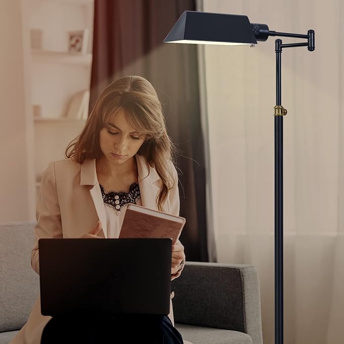 Dimmable LED Pharmacy Floor Lamp for Living Room, Full Range Dimming Bedroom Floor Lamp, Adjustable Height Standing Lamp with 350° Swing Arm - LeafyLoom