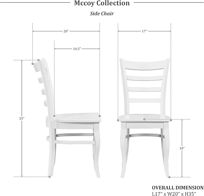 Lexicon Wood Dining Chairs, Solid Rubber Wood Armless Kitchen & Dining Room Chairs, Easy to Assemble Wooden Dining Chairs, Modern Dining Chair, White Dining Chairs Set of 2 - LeafyLoom