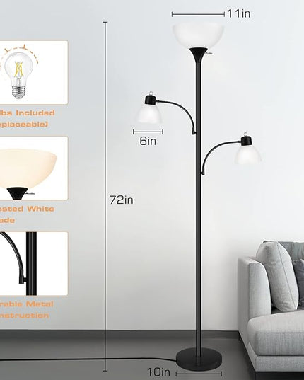 Luvkczc Floor Lamps for Living Room,Torchiere Floor Lamp with 8W Adjustable Reading Lights, Industrial Tall Lamps for Living Room, Bedroom, Office, 3 Bulbs Included - LeafyLoom