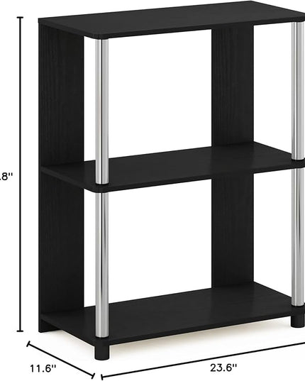 Furinno Jaya Simple Design 3-Tier Bookcase/Bookshelf/Display Rack with Stainless Steel Tubes, Americano - LeafyLoom