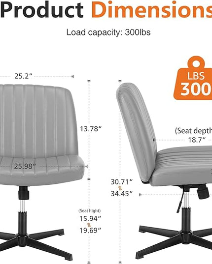 Sweetcrispy Office Chair No Wheels - Armless Desk Chair No Wheels Cross Legged Office Chair Wide Swivel Leather Home Office Desk Chairs - LeafyLoom