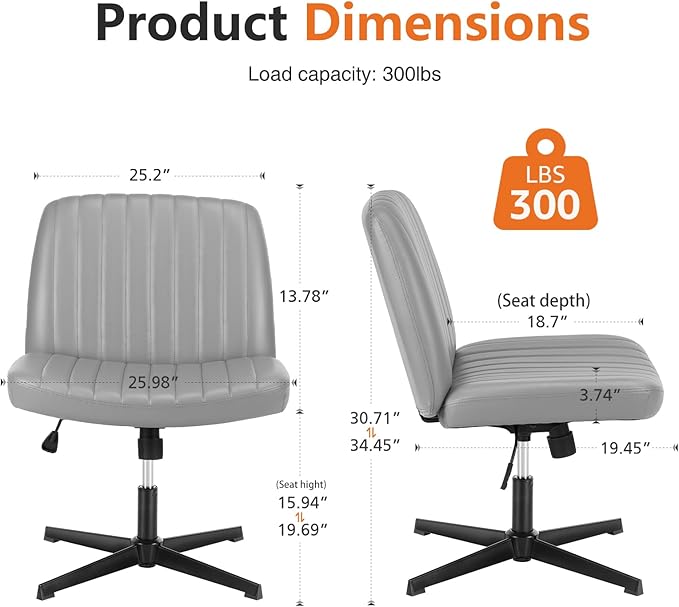 Sweetcrispy Office Chair No Wheels - Armless Desk Chair No Wheels Cross Legged Office Chair Wide Swivel Leather Home Office Desk Chairs - LeafyLoom