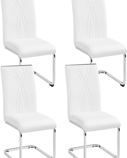 Yaheetech Dining Chairs Set of 4 Modern Dining Room Chairs Kitchen Chairs with Faux Leather Seat, Solid Legs and High Back for Dining Room, Kitchen, White - LeafyLoom