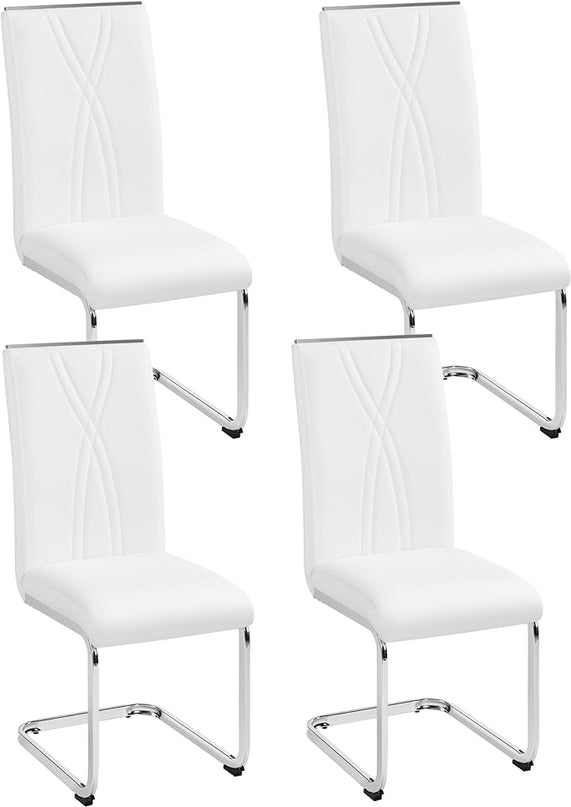 Yaheetech Dining Chairs Set of 4 Modern Dining Room Chairs Kitchen Chairs with Faux Leather Seat, Solid Legs and High Back for Dining Room, Kitchen, White - LeafyLoom