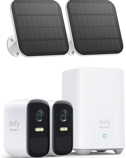 eufy Security eufyCam 2C Pro 2+1 Kit with Solar Panel 2W, Wireless Home Security System with 2K Resolution, 180-Day Battery Life, HomeKit Compatibility, IP67, Night Vision, and No Monthly Fee. eufySecurity