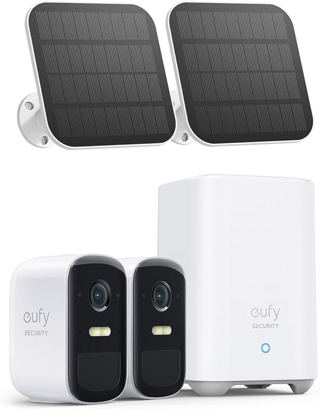 eufy Security eufyCam 2C Pro 2+1 Kit with Solar Panel 2W, Wireless Home Security System with 2K Resolution, 180-Day Battery Life, HomeKit Compatibility, IP67, Night Vision, and No Monthly Fee. eufySecurity