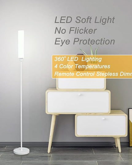 Floor Lamp with Remote Control,Bright Floor Lamps for Living Room/Bedroom/Office, Stepless Adjustable 3000K-6000K Colors and 10-100% Brightness,Standing Light with Foot Switch (White) - LeafyLoom