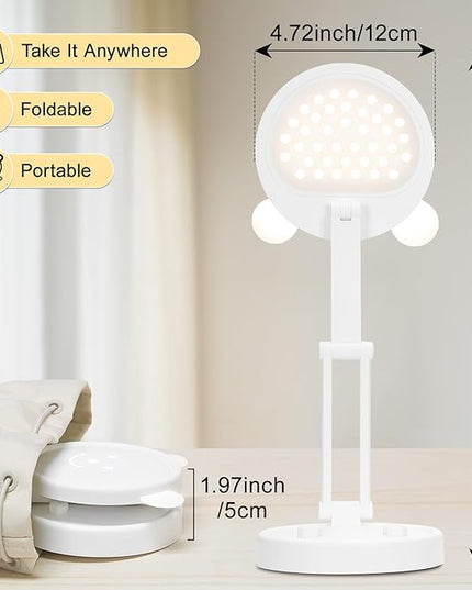 Boncoo Rechargeable Lamp, Cute Bear Battery Operated Desk Lamp Portable & Foldable, LED Cordless Lamp Dimmable with 3 Color Modes, Eye Caring Table Light Small Desk Lamps for Home Office Dorm - LeafyLoom